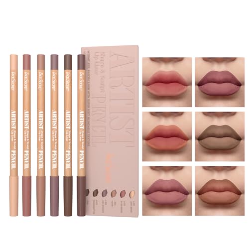 6 PCS Lip Liner Pencil Set - Matte Nude Lip Contour Lipliner, Waterproof Long Lasting Lipstick Lip Liner Set, Smudge-Proof Lip Pen (#01 Nude Brown)