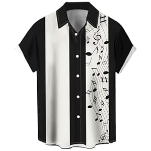 Men’s Vintage Bowling Shirt 1950s Retro Rockabilly Style Short Sleeve Button Down Music Hawaiian Shirts