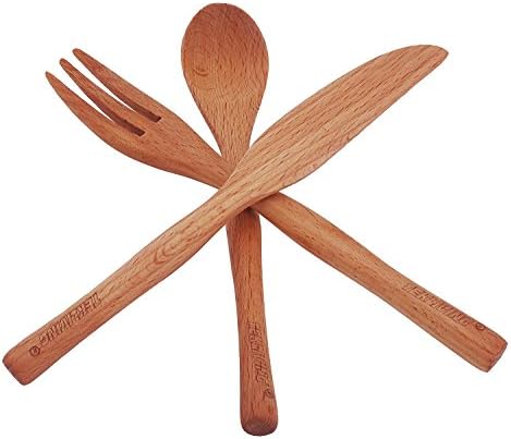 Ages 6~12 Children Wooden Flatware Set,Natural and Health,TEKLiving Dining Utensil Set, 2x Forks,2 x Spoons,2x knives