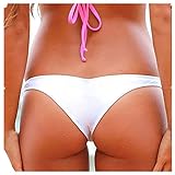 Dorical Damen Bikinihose Bikinislip Panty Bikini-Hose Seitlich Hohl/Frauen Badehose Tanga String Rüschen Brazilian Sexy Bikini Slip Schnüren Höschen Unterwäsche Schwimmhose (Medium, Z02-Weiß)