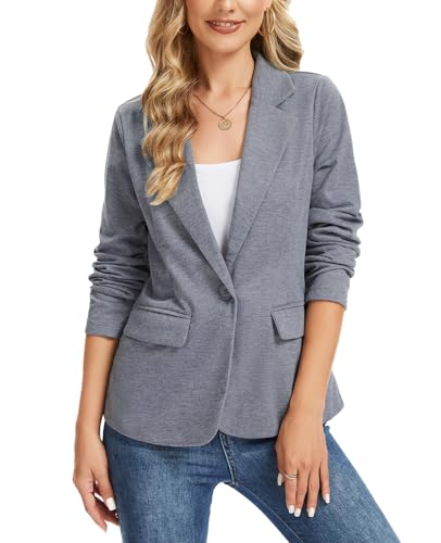 Women's Blazer Long Sleeve Lapel Button Jersey Knit Blazers Casual Work Office Suit Jacket with Pockets4