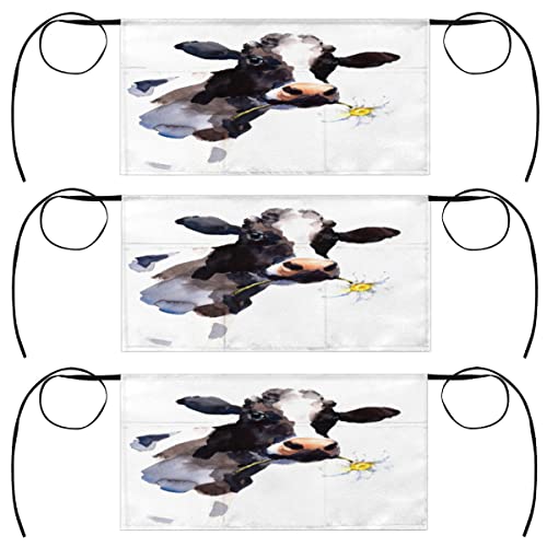 XMNYGJ 3 Pack Waist Apron Set Cow Flower Waitress Aprons 3 Pockets Waterproof Half Apron for Bartender Restaurant Barista Teachers BBQs Parties