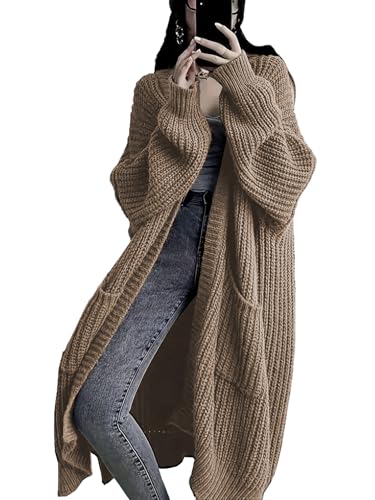 Image of Womens Long Cardigan Sweaters Open Front Oversized Duster with Pocket for Women 2025 Fall Winter Knit Design Coats