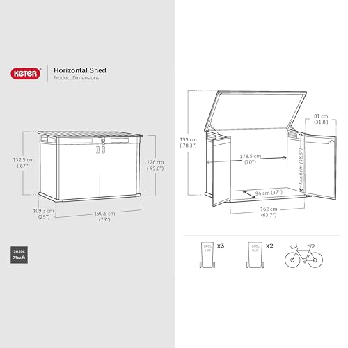 Miniatura 8 de Keter Rosewood - Cobertizo Horizontal De Jardín Exterior, Capacidad 2020l, Color Marrón, Efecto Madera, 190,3 X 109,3 X 132,5 Cm