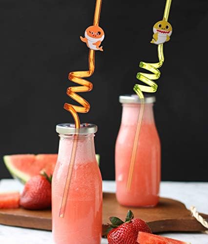 Reusable Baby Shark Drinking Plastic Straws25 and 2 Cleaning Brush, Baby Shark Party Supplies, Birthday Party Favors Decorations- set of 27