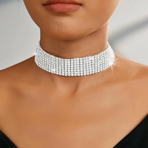Handcess Strass Halskette Silber Glitzernde Kristall Ketten Brautkette Schmuck für Frauen