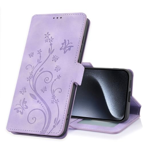 Étui en cuir iPhone 16 violet à clapet gaufré chic et élégant