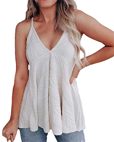 Débardeur ample femme blanc à col V taille S parfait pour les vacances et les sorties