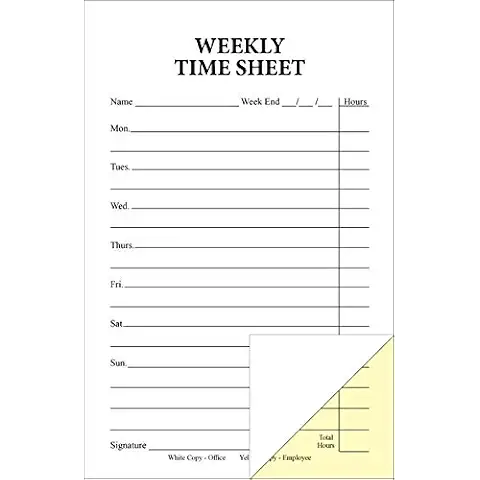 Weekly Time Sheets on 2 Part Carbonless Paper Cover