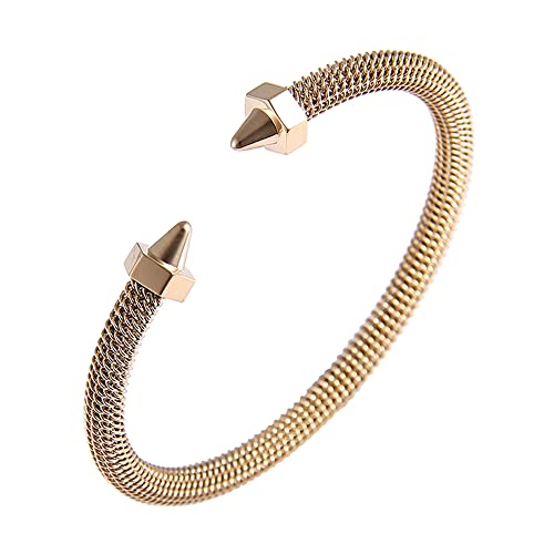 Forziani Dynamic Gold Mens Cuff Bracelet Stainless Steel - Adjustable Size - Gold Stainless Steel Mesh Open Cuff Bangle Bracelet Adjustable - Gifts For Men #TOP5