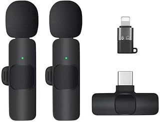 Mokeum Wireless Clip Mic, Wireless Lavalier Microphones, Lapel Clip-on Microphone, Plug-Play Microphones, for Type-C Phone, iPhone, iPad, Video Recording, TikTok, Facebook Live, YouTube Live, 2 PACK
