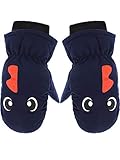 Snow Mittens Winter Ski Mittens Waterproof Warm Cotton-lined Gloves for Kids (Dark Blue, 3-6 Years)