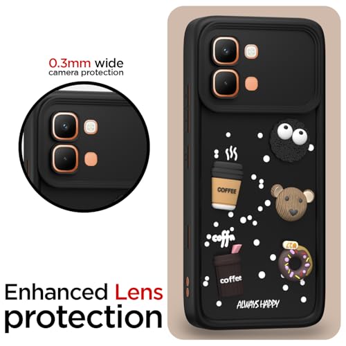 Image of Pikkme Back Cover for Infinix Note Edge 5G | 3D Bear Silicone Cute & Fun Coffee Cartoon | Full Body Protection Bumper Case (Black)