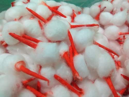 Raw Cotton Kesar Tip Wicks Hand Made Round Shape Diya Batti Ghee Wick Phool Batti for Puja Long Diya Jyot Rui Batti Deepam Vattulu Pooja Articles - Cotton Pack of 250 Pieces