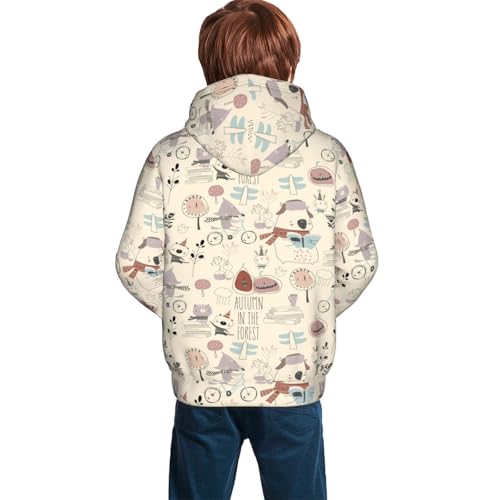 Cute Animals in Autumn Forest Kid Hoodies Boys Sweatshirts Girls Pullover with Pocket4