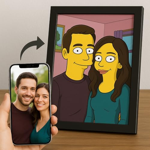 Retrato Personalizado Estilo Simpson de Foto a Dibujo con Marco 13x18 cm Dibujo Personalizado Idea de Regalo Divertida Sorprende a ti mismo o a un ser querido con un retrato con Marco