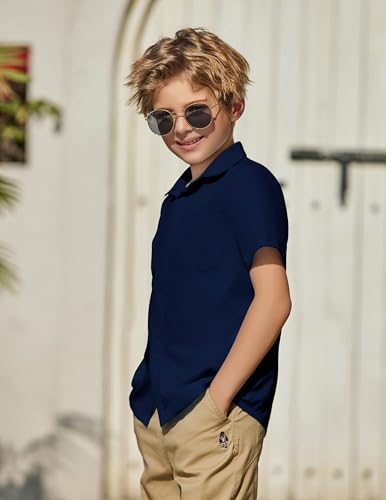 Image of Arshiner Boys Short Sleeve Dress Shirts Solid Button Down Shirts | formal Uniform School Shirt, for 4-12 Years, Hidden Buttons, with Chest Pocket, Regular Fit, Summer Tee top for Kids