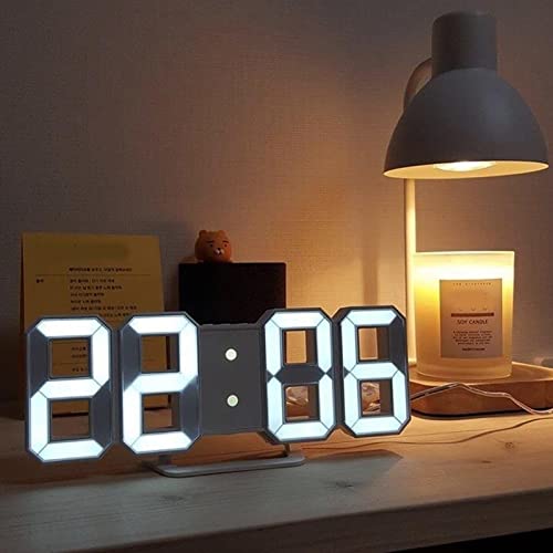 BuyWeek Reloj de Pared LED 3D, Marco Blanco Reloj Despertador Digital Reloj de Pared Moderno Temporizador con Temperatura para la decoración de la Sala de Estar del hogar(Blanco) - imagen 2