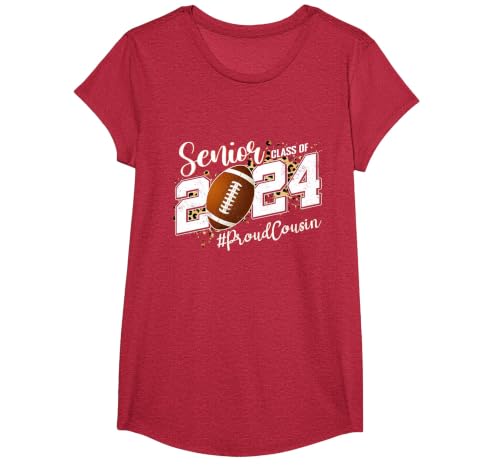Proud Cousin of A 2024 Senior Football Graduate Class 2024 T-Shirt, Girls, Red Heather, Small