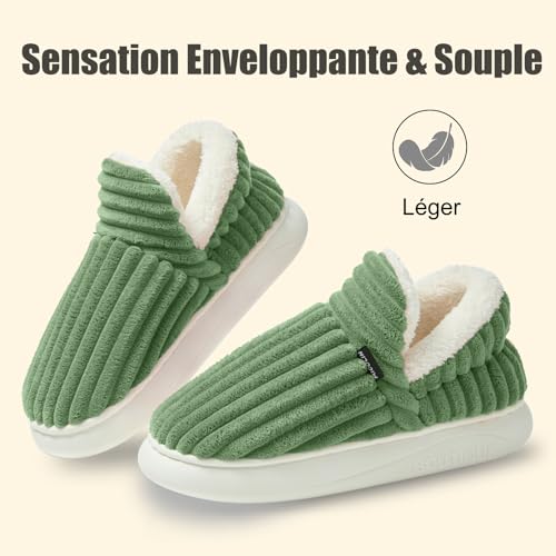 Donpapa Chaussons Femme Homme Hiver Chaud Fermés Velours Côtelé Pantoufles – vue 5