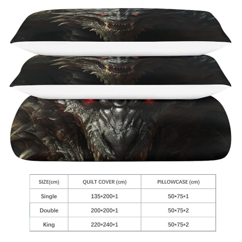 Housse de couette dragon motif 3D relief parure de lit microfibre king size - 7