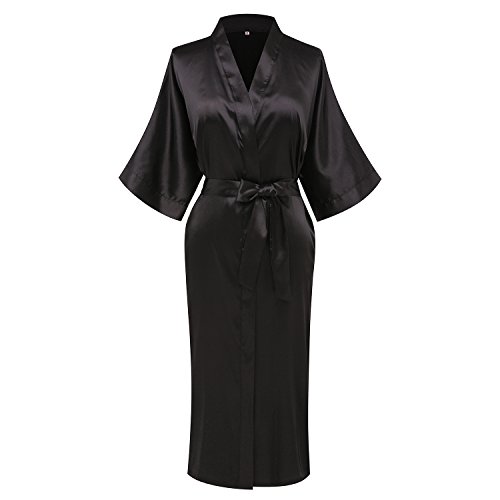 goodmansam Women's Satin Kimono Robes Long Silky Bathrobe Bridesmaid Sleepwear ...