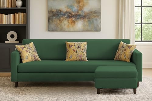 Image of Casaliving Premium Lifestyle Fabric 5 Seater L Shape Sofa Set 4 Seater Modern Sofa Set & Ottoman for Living Room (Green Color)