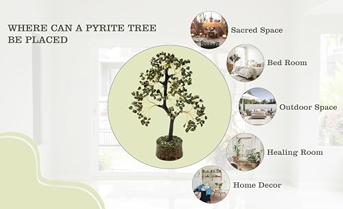 Image of Pyrite Crystal Tree for Money | 9-10 Inch | 300 Beads | Money Stone Tree for Wealth, Confidence, Vastu Correction, Positive Energy, Reiki Healing & Good Luck