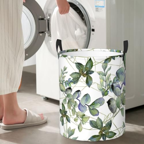 Panier à linge haut eucalyptus vert au design végétal soigné - 8