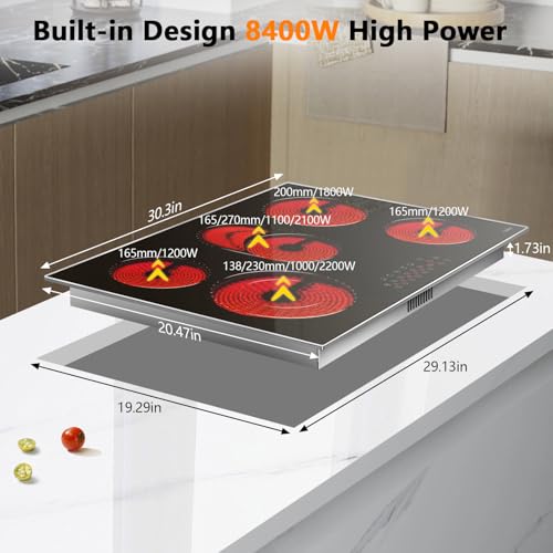 Hobsir Hob HSC-D58404 Hobsir 30 Inch Electric Cooktop 5 Burners Ceramic Cooktop, 8400W Drop-In Electric Radiant Cooktop With Glass Protection Metal Frame thumb #5