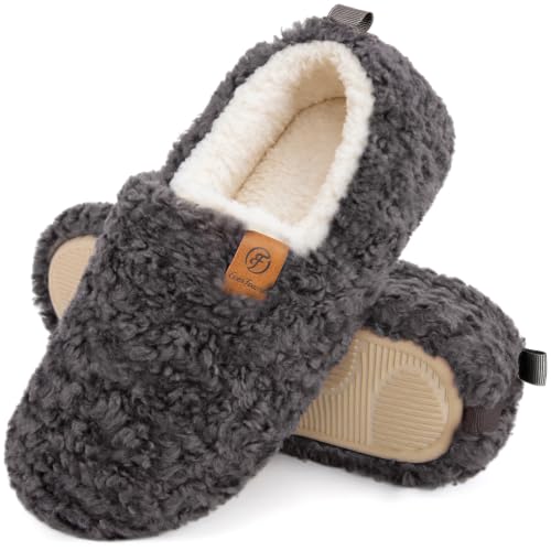 EverFoams Women’s Soft Curly Memory Foam Slippers Dark Grey,5-6 US