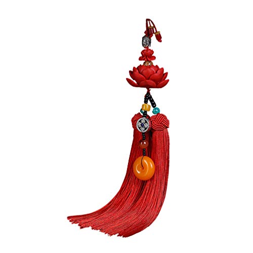 Garneck Rétroviseur de Voiture Pendentif Style Chinois Naturel Jade Gland Porte-Bonheur Ornement Suspendu Auto Décoration Intérieure Porte-Clés Sac Charme Pendentif (Rouge)