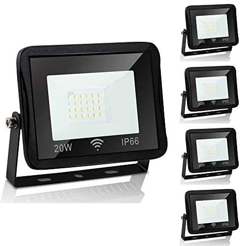Ikodm Lot de 5 projecteurs LED spots d'extérieur 20 W 6000 K blanc lumière du jour avec détecteur de mouvement, 1700 lm, super lumineux, IP66, étanche pour cour, garage, décoration de jardin Cover