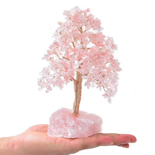 KALIFANO Premium Natural Rose Quartz (414 Gemstone Count) Chakra Crystal Tree with Rose Quartz Base with Healing Properties - Bonsai Feng Shui Money Tree for Love and Self Care
