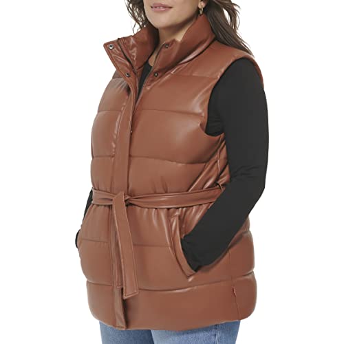 Levi's Women's Plus Size Vegan Leather Puffer Vest, Camel With Belt, 3X #TOP5