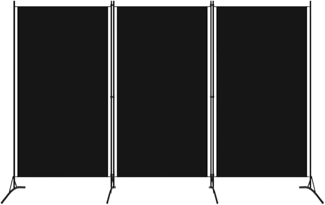 vidaXL 3-Panel Room Divider Folding Panel Screen Movable Partition Privacy Separator Wall Furniture Indoor Bedroom Office Black 260x180 cm