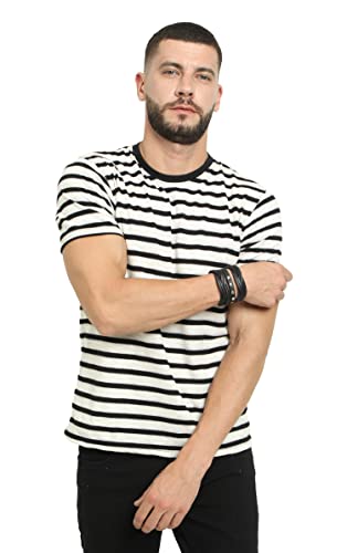 Image of fanideaz Mens Cotton Half Sleeve Striped Round Neck T Shirt