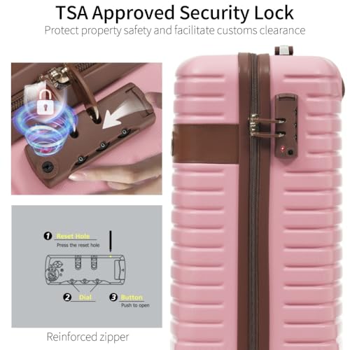Lightweight Hardshell ABS Luggage Sets 3 Piece Carry on 22x14x9 Airline Approved Suitcases with Wheels 20 inch Pink (Pink)4