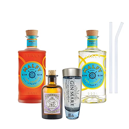 Malfy Gin, Monkey 47 + Gin Mare inkl. zwei Glas-Trinkhalme
