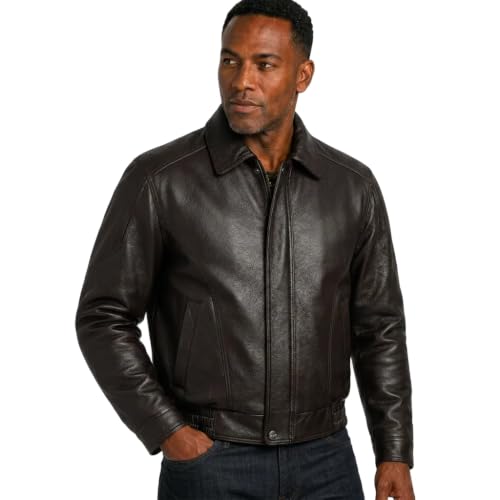 Image of REED Men's Luxury Leather Bomber Jacket - Genuine Leather American Style with Broad Shoulder Fit