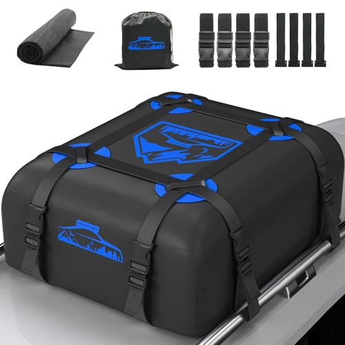 Rymopuey Dachbox Faltbar 15 Cubic/425 L, 700D Wasserdicht Dachbox Auto, Dachbox mit Anti-Rutsch-Matte und 6 Schwerlastgurten, Faltbare Weich Dachtasche...