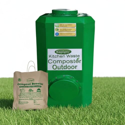Image of Kitchen Waste Composter, 65 litres Outdoor Bin with Compost Booster, Green