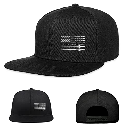 Snapback Hats For Men Fishing Rod Flat Brim Hat Unisex Fitted Hat Black Womens Flat Bill Hats Adjustable American Flag Baseball Cap #TOP19