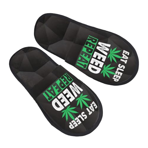 WKDJEIFUI Eat sleep weed repeat Cute Funny House Slippers for Women Men - Unisex Indoor Outdoor