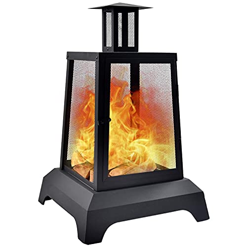 Large Fire Pit Steel Wood Burning Outdoor Fireplace Tower 44" High Big Patio Firepits With Mesh Screen Cover, For Backyard, Garden, Beach, Camping #TOP7