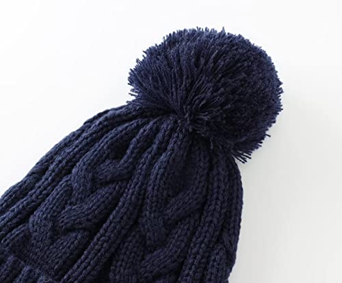 Llmoway Winter Warm Knit Beanie Cap For Toddler Infant Girls Kids Cuffed Crochet Pom Hat Navy Blue #TOP2