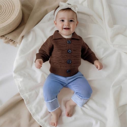 Baby Girl Boy Sweater Solid Chunky Knit Lapel Button Sweaters Pullover Knitwear Unisex Toddler Fall Winter Clothes3