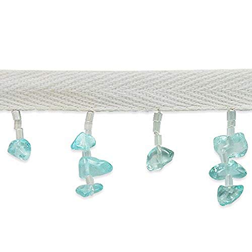 Trims By The Yard Sea Glass Chip Bead Fringe Trim, 10 Yards, Aqua Blue #TOP6