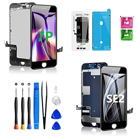 Two Screens: Diykitpl for iPhone SE2020 Screen Replacement LCD Black 4.7 inch, for iPhone 7 Plus Screen Replacement Black 5.5 Inch Cover