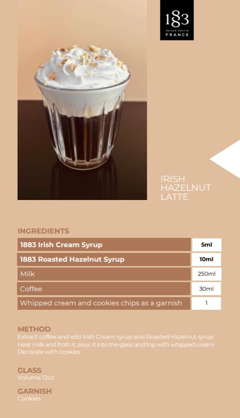 Image of 1883 Roasted Hazelnut Syrup for Drinks - Premium French Coffee Syrup - Made in France - 1 Liter Bottle - Perfect for Lattes, Cocktails & Desserts